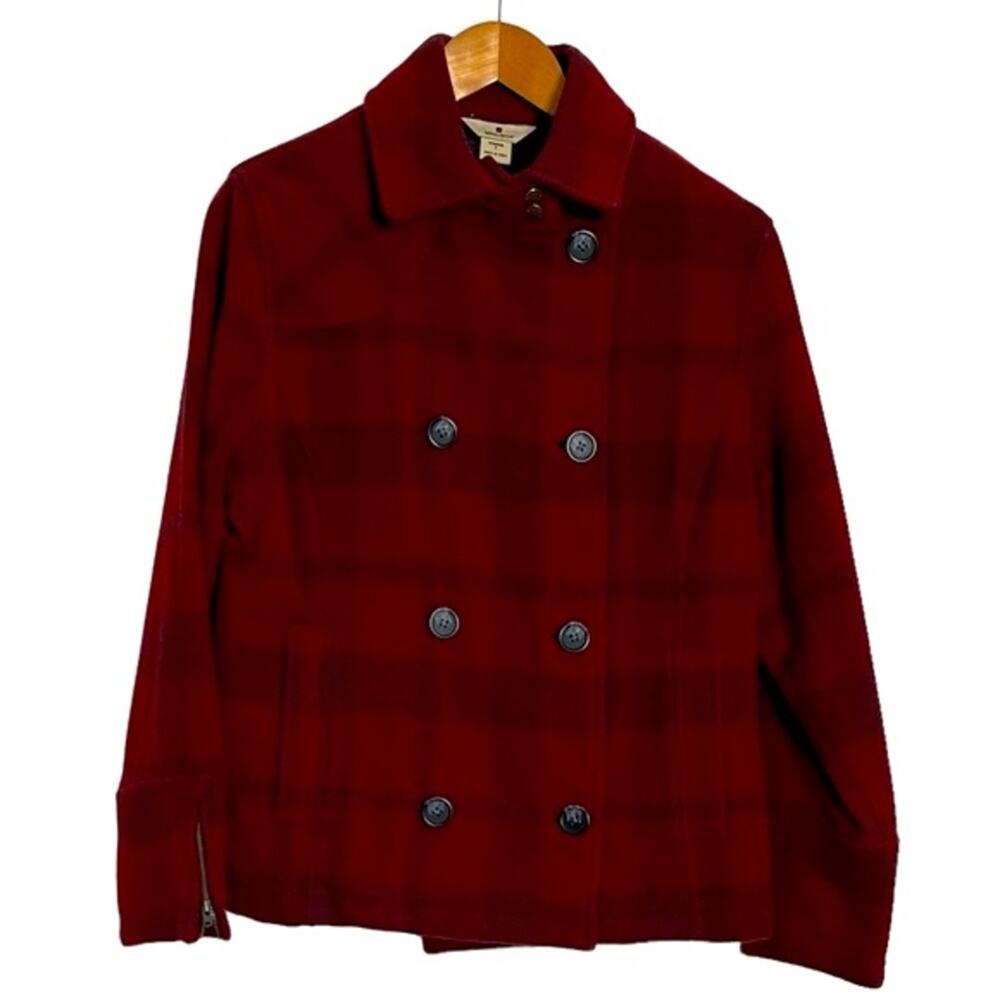 Woolrich Raeburn Double Breast Plaid Peacoat Red Size S